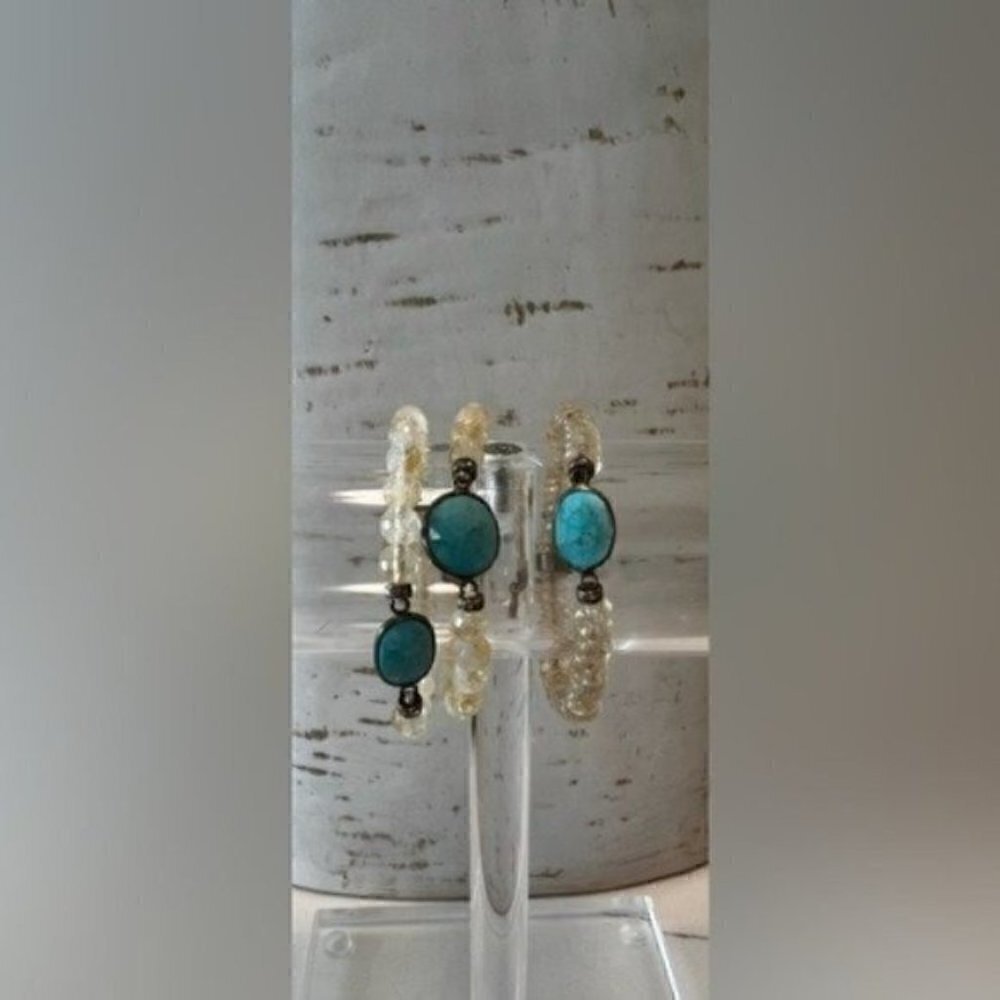 Bracelet Set of 3 Bracelets with Turquoise Charms - Teen Girls Trendy Stuff